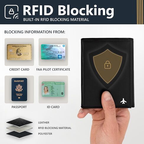 V1 ECO، حامل مستندات طيار، محفظة طيار، قفل RFID، محفظة سفر، رفيق سفر أنيق لمحترفي الطيران (كلاسيكي، بني) (AirTag، أسود) in Kuwait