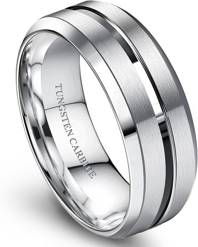 Jstyle Tungsten Wedding Rings for Men Black/Silver/Gold Mens Wedding Band 8MM Mens Engagement Rings Groove Beveled Edges High Polish/Matte Finish Men's Promise Ring Comfort Fit Size 7-14 in Saudi Arabia