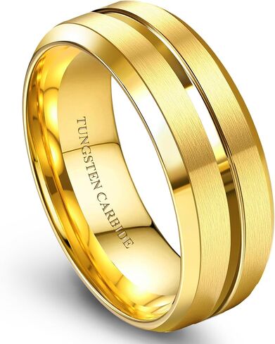 Jstyle Tungsten Wedding Rings for Men Black/Silver/Gold Mens Wedding Band 8MM Mens Engagement Rings Groove Beveled Edges High Polish/Matte Finish Men's Promise Ring Comfort Fit Size 7-14 in Saudi Arabia