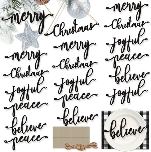 Set of 10 Xmas Wooden Cutout Letter Plate Ornaments Rustic Merry Sign Christmas Wooden Sign Table Decors Joyful Peace Believe Cutout Plates Ornament for Home New Year Christmas (Natural Wood Color) in Saudi Arabia