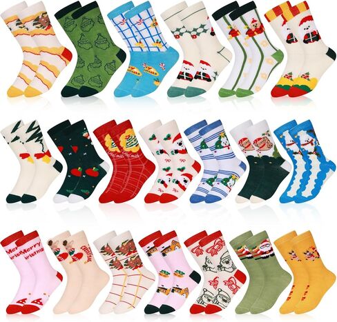 Suhine 20 Pairs Christmas Funny Cute Novelty Design Crew Socks Cotton Creative Fun Dress Socks Winter Colorful Kids Christmas Socks for Boys Girl Unisex Xmas Gifts in Saudi Arabia