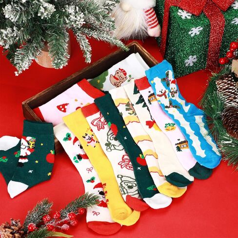 Suhine 20 Pairs Christmas Funny Cute Novelty Design Crew Socks Cotton Creative Fun Dress Socks Winter Colorful Kids Christmas Socks for Boys Girl Unisex Xmas Gifts in Saudi Arabia
