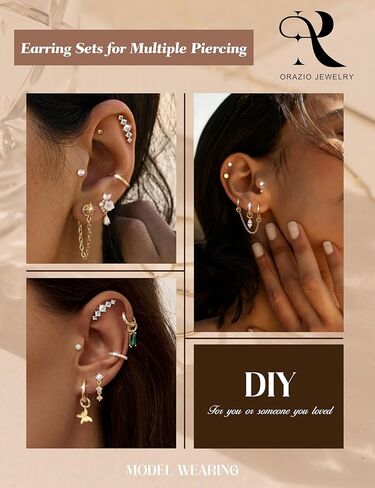 ORAZIO 16G Cartilage Earrings for Women - 14K Gold Plated Flat Back Earrings Hypoallergenic Surgical Stainless Steel Stud Hoop Earrings Set for Sensitive Ears Daith Conch Tragus Helix Piercing Jewelry in Saudi Arabia