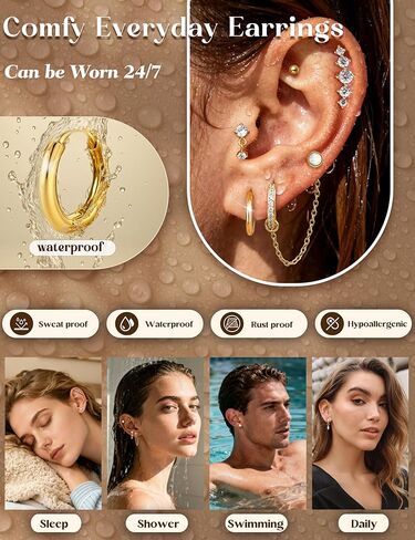 ORAZIO 16G Cartilage Earrings for Women - 14K Gold Plated Flat Back Earrings Hypoallergenic Surgical Stainless Steel Stud Hoop Earrings Set for Sensitive Ears Daith Conch Tragus Helix Piercing Jewelry in Saudi Arabia