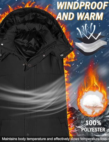 Women's Long Puffer Vest Sleeveless Jacket Fall Winter Zip Up Coat with Removable Hood Quilted Casual Warm Gilet in Saudi Arabia