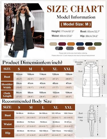 Women's Long Puffer Vest Sleeveless Jacket Fall Winter Zip Up Coat with Removable Hood Quilted Casual Warm Gilet in Saudi Arabia