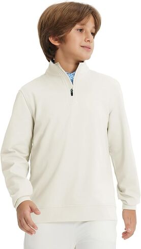 M MAELREG Boys Long Sleeve Quarter Zip Pullover Fleece Warmth Mock Neck Solid Youth Sweatshirt Winter Clothes for Kids in Kuwait