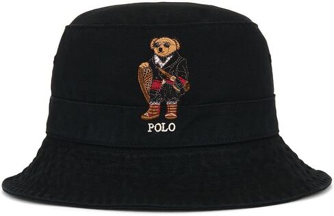 POLO RALPH LAUREN Cotton Twill Novelty Holiday Bear Loft Bucket Hat Size L/XL Polo Black in Saudi Arabia