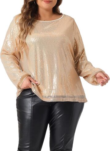 Agnes Orinda Plus Size Sequin Top for Women Long Sleeve Glitter Concert Party Disco Sparkly Shirt Blouse in Saudi Arabia