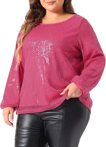 Agnes Orinda Plus Size Sequin Top for Women Long Sleeve Glitter Concert Party Disco Sparkly Shirt Blouse in Kuwait