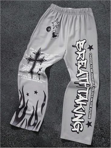 Boy's Letter Graphic Sweatpants Wide Leg Elastic Waist Drippy Pants Street Trousers with Pockets in Saudi Arabia