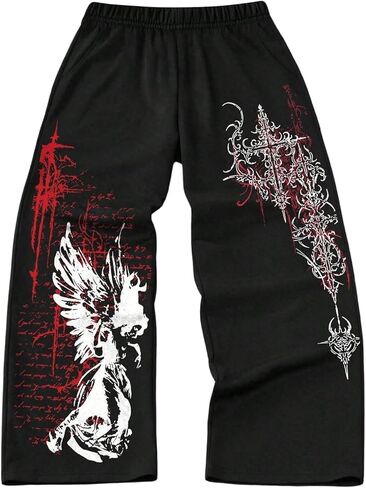 Boy's Letter Graphic Sweatpants Wide Leg Elastic Waist Drippy Pants Street Trousers with Pockets in Saudi Arabia