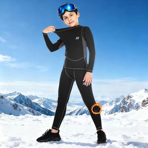 Thermal Underwear for Kids，Boys Fleece Lined Base Layer Long Johns Thermals Top and Bottom Set for Winter Skiing in Saudi Arabia