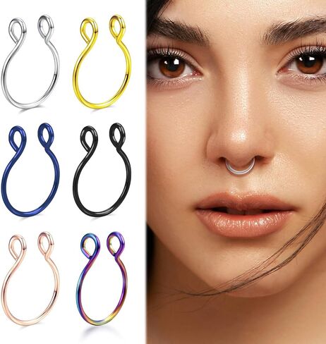 Silvery Gold Rose Gold 20G 0.8mm Fake Stretched Hoops Septum Faux Nose Rings Stainless Steel Horseshoe U-shaped Nose Lip Piercing Nail Piercing Jewelry 8mm in Saudi Arabia