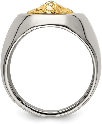 Stainless Steel with 14k Gold Accent Polished Lion Head Ring Size 9 to 12 in Saudi Arabia