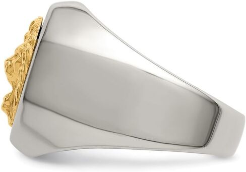 Stainless Steel with 14k Gold Accent Polished Lion Head Ring Size 9 to 12 in Saudi Arabia