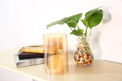 KETE Colored Glass Cylinder Candle Holder Bottomless Borosilicate Glass Globe Lamp Shade Replacement (AMBER,4x8) in Saudi Arabia