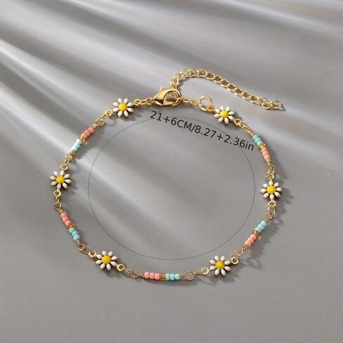 A Small and Exquisite Thin Chain Anklet, with Mini Rice Beads Flower Shape, Simple Elegant in Saudi Arabia