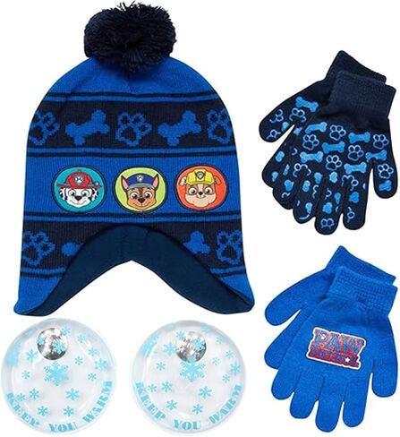 Nickelodeon Paw Patrol Boy's Winter Hat and 2 Pair of Gloves or Mittens Set (Toddler/Little Boys) Size Age 4-7, Paw Patrol Navy Blue Glove with Handwarmers in Saudi Arabia