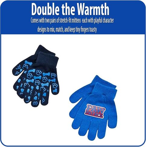 Nickelodeon Paw Patrol Boy's Winter Hat and 2 Pair of Gloves or Mittens Set (Toddler/Little Boys) Size Age 4-7, Paw Patrol Navy Blue Glove with Handwarmers in Saudi Arabia