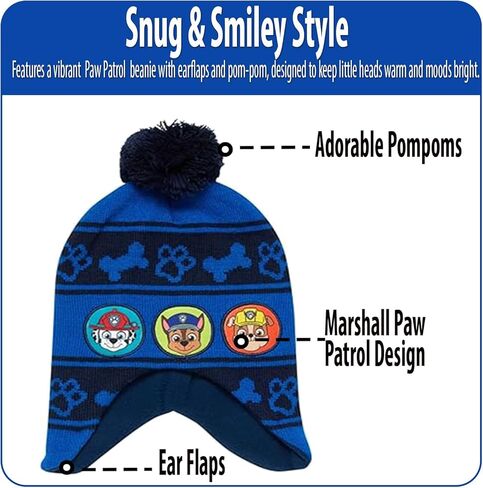 Nickelodeon Paw Patrol Boy's Winter Hat and 2 Pair of Gloves or Mittens Set (Toddler/Little Boys) Size Age 4-7, Paw Patrol Navy Blue Glove with Handwarmers in Saudi Arabia