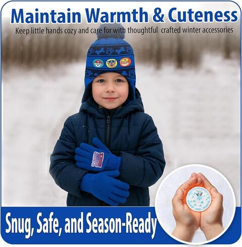 Nickelodeon Paw Patrol Boy's Winter Hat and 2 Pair of Gloves or Mittens Set (Toddler/Little Boys) Size Age 4-7, Paw Patrol Navy Blue Glove with Handwarmers in Saudi Arabia