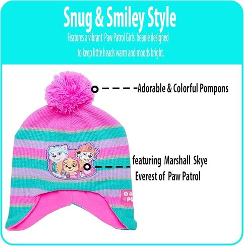 Nicklelodeon Paw Patrol Girls Winter Hat and 2 Pair Mittens or Gloves (Age 2-7), Size Age 4-7, Paw Patrol Pink/Green Glove with Handwarmers in Saudi Arabia