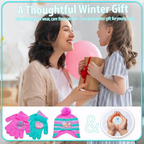 Nicklelodeon Paw Patrol Girls Winter Hat and 2 Pair Mittens or Gloves (Age 2-7), Size Age 4-7, Paw Patrol Pink/Green Glove with Handwarmers in Saudi Arabia