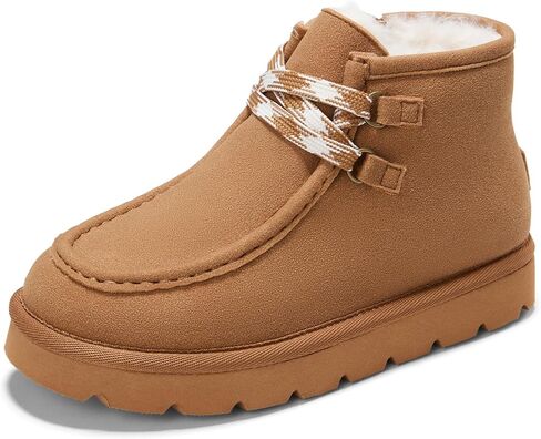 PATPAT Unisex Boys Girls Winter Faux Fur Lining Ankle Boots with Side Zipper and Adjustable Lace Up, Ultra Lightweight Warm Cozy Soft Snow Boots Platform Footwear for Toddler Little Kid in Saudi Arabia