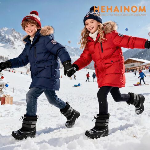 Hehainom بنين بنات أحذية الثلوج للأطفال أحذية الشتاء الدافئة مقاومة للماء المضادة للانزلاق في الهواء الطلق قليلا كبيرة الاطفال الفتيات الأحذية in Kuwait