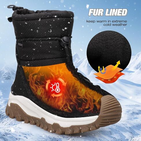 UOVO Kids Boys Girls Winter Snow Boots Shoes Waterproof Slip Resistant Fur Lined Hiking Sneaker Outdoor Boots （Little Kids/Big Kids） in Saudi Arabia