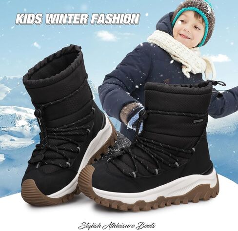 UOVO Kids Boys Girls Winter Snow Boots Shoes Waterproof Slip Resistant Fur Lined Hiking Sneaker Outdoor Boots （Little Kids/Big Kids） in Saudi Arabia