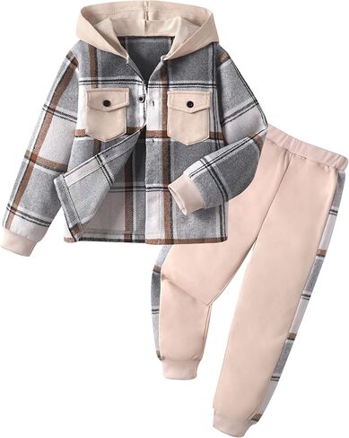 Toddler Boy Clothes Plaid Hooded Long Sleeve Sweatshirt And SweatPants With Pocket-2 Piece Boys Outfits in Saudi Arabia