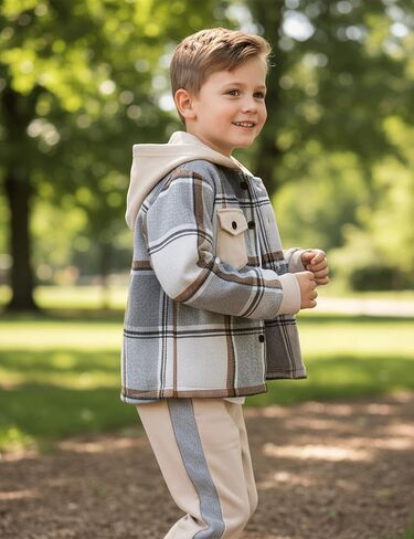Toddler Boy Clothes Plaid Hooded Long Sleeve Sweatshirt And SweatPants With Pocket-2 Piece Boys Outfits in Saudi Arabia