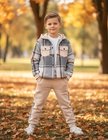 Toddler Boy Clothes Plaid Hooded Long Sleeve Sweatshirt And SweatPants With Pocket-2 Piece Boys Outfits in Saudi Arabia