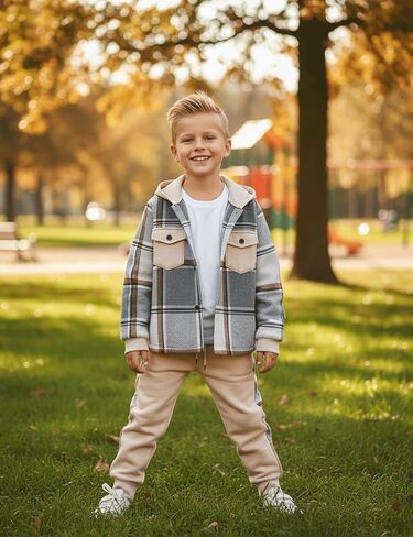 Toddler Boy Clothes Plaid Hooded Long Sleeve Sweatshirt And SweatPants With Pocket-2 Piece Boys Outfits in Saudi Arabia