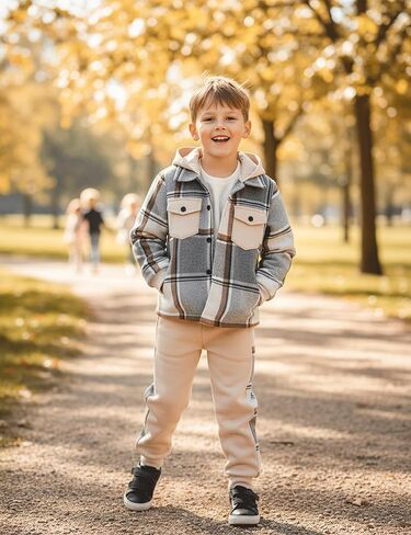 Toddler Boy Clothes Plaid Hooded Long Sleeve Sweatshirt And SweatPants With Pocket-2 Piece Boys Outfits in Saudi Arabia