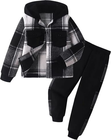 Toddler Boy Clothes Plaid Hooded Long Sleeve Sweatshirt And SweatPants With Pocket-2 Piece Boys Outfits in Saudi Arabia