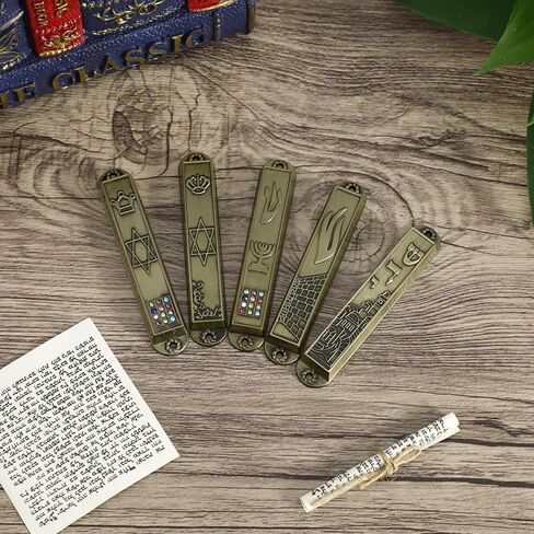 5 قطعة Mezuzah للباب ، الحرف التمرير المقدسة خمر حالات Mezuzah المعدنية الدينية مع التمرير ديكور يهودي لنعمة الاحترار المنزلي in Kuwait