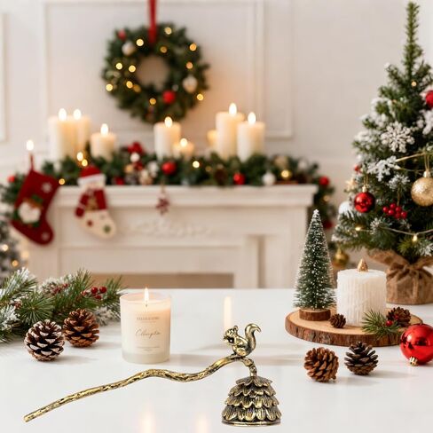 We Moment Candle Snuffer، طفاية شموع بمقبض طويل، طفاية لهب فتيل على الطراز القديم لإخماد لهب الشمعة بأمان، ملحق طفاية شموع على شكل سنجاب من كوز الصنوبر لمحبي الشموع in Kuwait