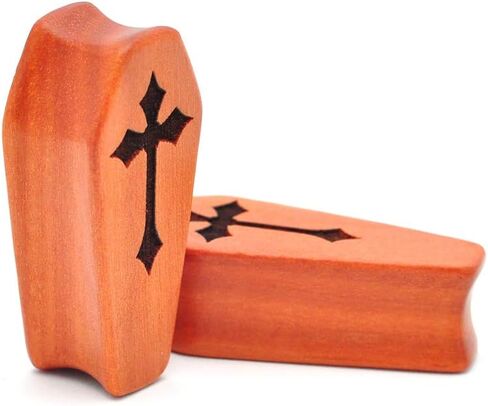 Mystic Metals Body Jewelry Pair of Saba Wood Laser Engraved Cross Coffin Shaped Plugs (CP-110) in Saudi Arabia