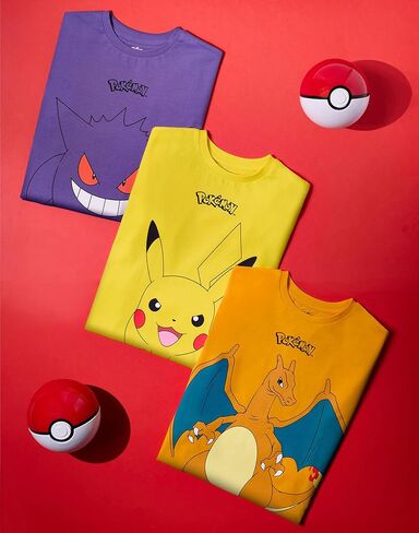 Pokemon Boys T-Shirt Pack of 3 | Multicolor Short Sleeve Graphic Tee Bundle | Pikachu Charizard Gengar Gaming Multi-Pack in Saudi Arabia