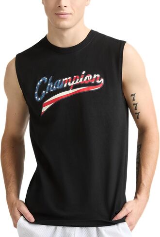 قميص بلا أكمام كلاسيكي برسومات جرافيكية للرجال من Champion، نص علم الولايات المتحدة الأمريكية in Kuwait