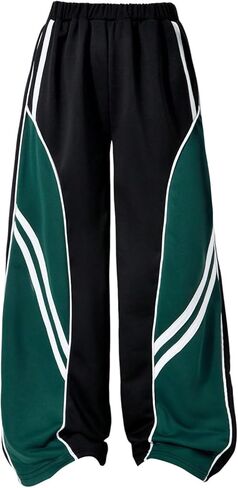 OYOANGLE البنات كتلة اللون مخطط الهيب هوب السراويل الترنك مرونة الخصر واسعة الساق Sweatpants Y2K السراويل الفضفاضة in Saudi Arabia