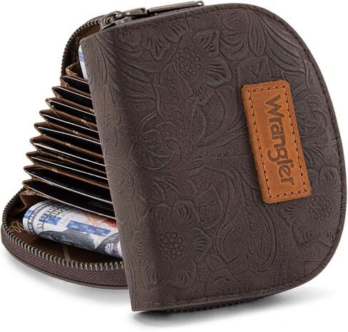 Montana West Wrangler Credit Card Holder for Women Small RFID Blocking Wallet Floral Tooling Coin Purse Coffee in Saudi Arabia