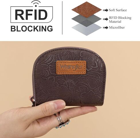 Montana West Wrangler Credit Card Holder for Women Small RFID Blocking Wallet Floral Tooling Coin Purse Coffee in Saudi Arabia