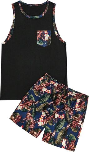 Men's 2 Pieces Set Graphic Elastic Waist Shorts Sleeveless Tank Top Outfit Tracksuit in Saudi Arabia