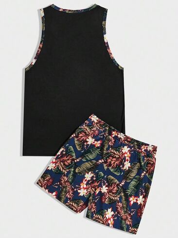 Men's 2 Pieces Set Graphic Elastic Waist Shorts Sleeveless Tank Top Outfit Tracksuit in Saudi Arabia