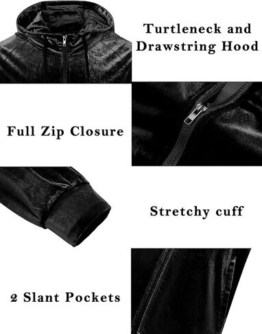 LecGee Men's 2 Piece Velvet Tracksuit Full Zip Turtleneck Hooded Jacket and Casual Jogger Pants Matching Velour Sweatsuit Set in Saudi Arabia