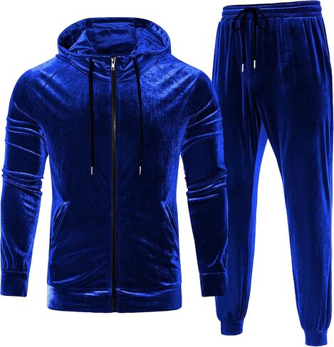 LecGee Men's 2 Piece Velvet Tracksuit Full Zip Turtleneck Hooded Jacket and Casual Jogger Pants Matching Velour Sweatsuit Set in Saudi Arabia